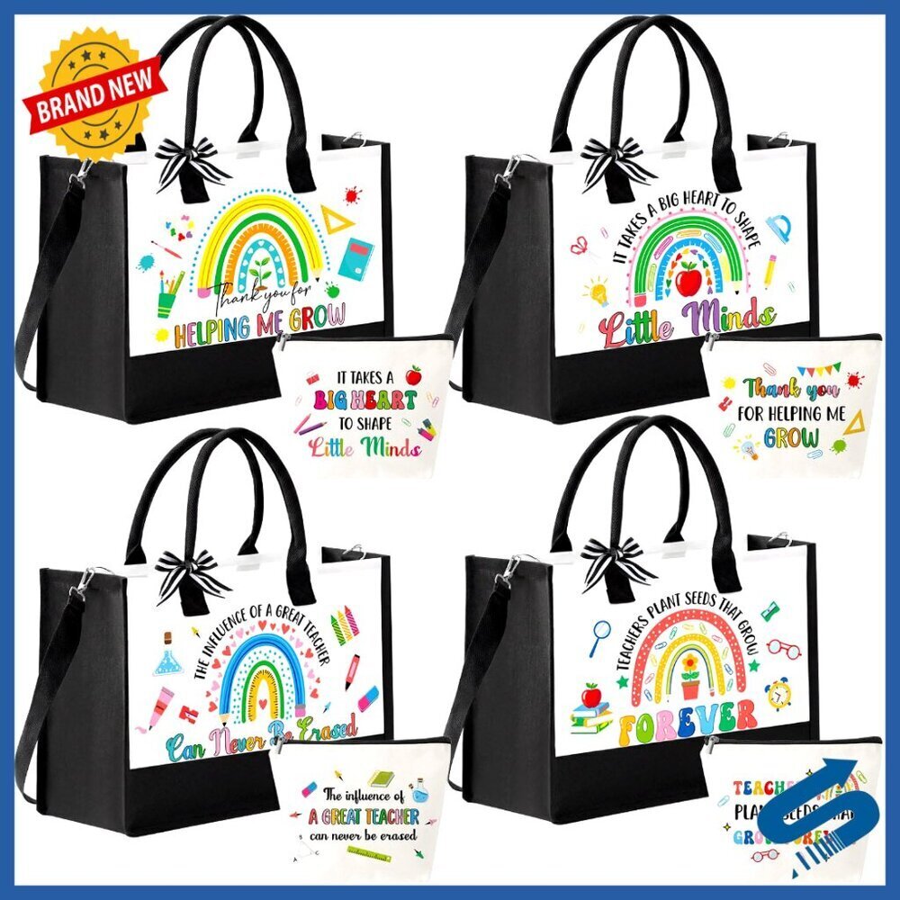 Canvas Tote Bag Set with Cosmetic Case Teacher Appreciation Gift Bulk